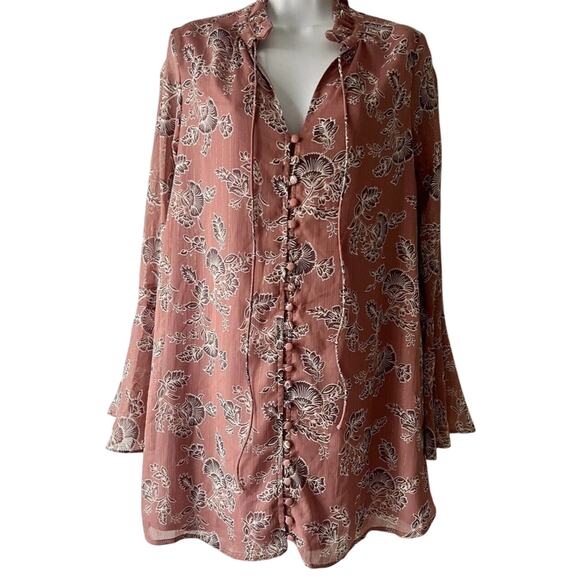 NWT En Creme Medium Woman’s Pink Floral Button down Dress Ruffle Collar - Picture 8 of 10